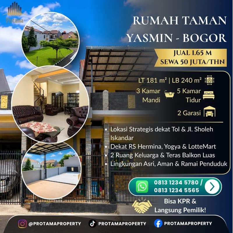 DIJUAL / DISEWAKAN: RUMAH LUAS 2 LANTAI DI TAMAN YASMIN BOGOR