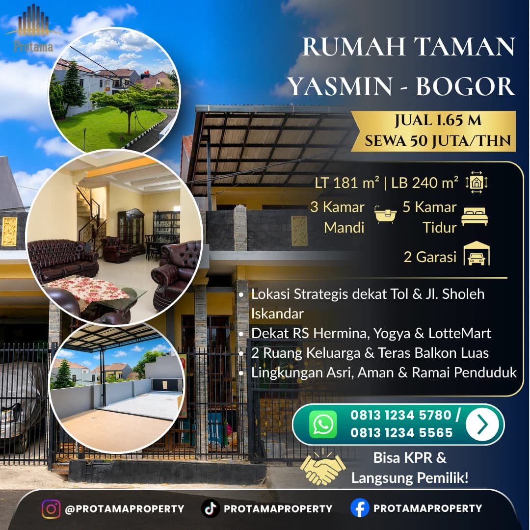DIJUAL / DISEWAKAN: RUMAH LUAS 2 LANTAI DI TAMAN YASMIN BOGOR - Foto 1
